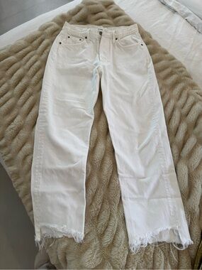 GRLFRND White Straight Leg Raw Hem Jeans
